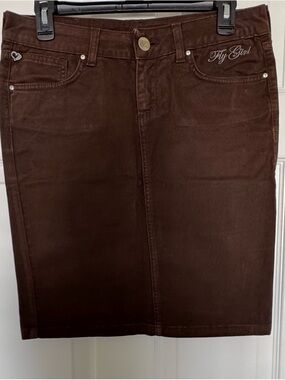 Brown Denim Pencil Skirt - Classic Straight Fit